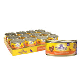 Wellness Complete Health gato en lata con pollo, trozos abundantes para comida sabrosa.