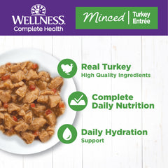 Wellness Complete Health pavo picado entremés en lata, trozos sabrosos.