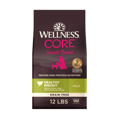 Wellness CORE comida para perros pequeños sin granos con pavo y pollo, proteína alta.