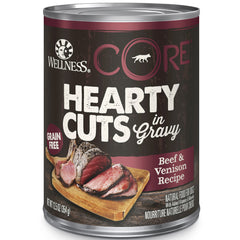 Wellness CORE Hearty Cuts lata con trozos de res y ciervo en salsa para perros activos