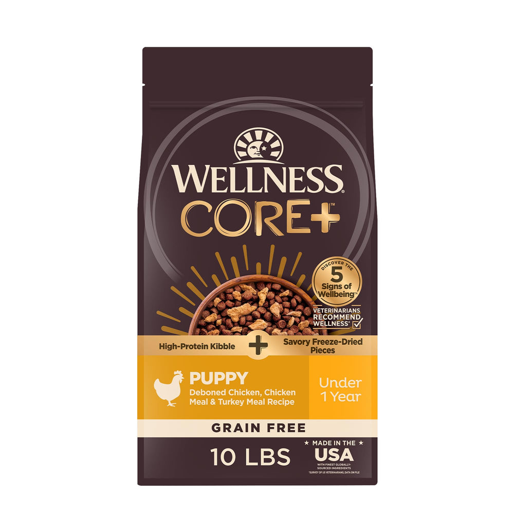 Wellness CORE+ alimento seco para cachorros, croquetas sin granos para proteína equilibrada.