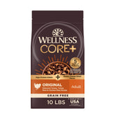 Wellness CORE+ croquetas sin granos para perros adultos, alto contenido proteico.