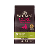 Wellness CORE seco para razas pequeñas, primer plano de croquetas, alta proteína para dieta equilibrada.