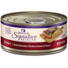 Wellness CORE Signature Selects lata carne y pollo trozos, palatabilidad elevada para gatos adultos.