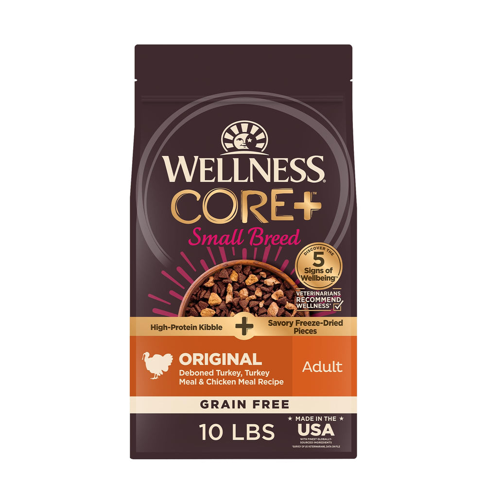 Wellness CORE+ alimento seco para perros de talla pequeña, proteína equilibrada para energía diaria.