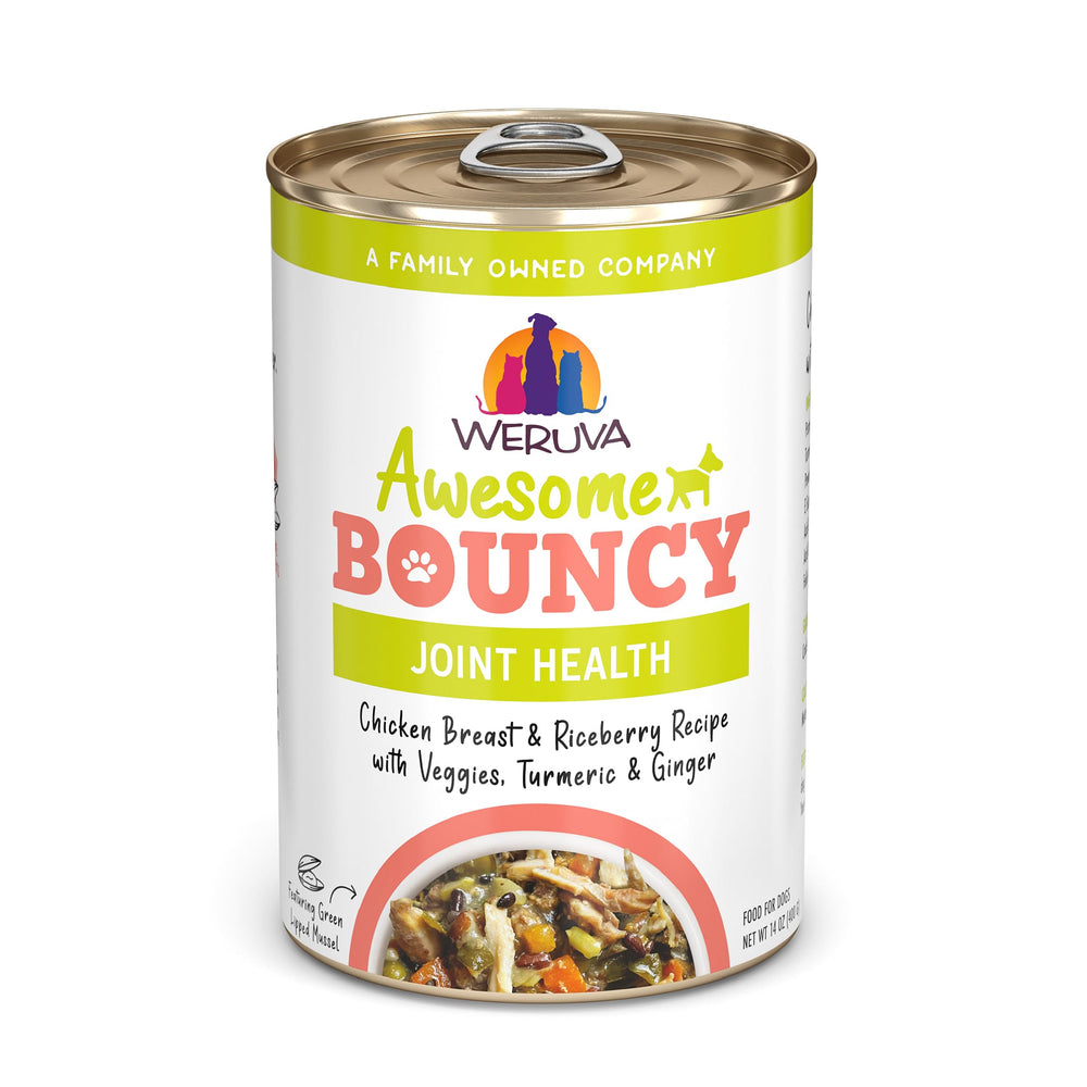 Weruva Awesome Bouncy lata de pollo-arroz-marrón con verduras y beneficio para articulaciones