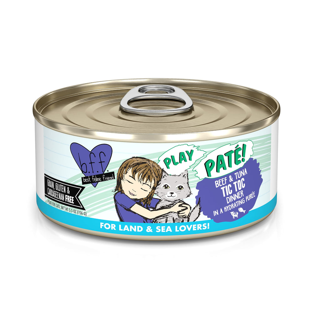 Weruva B.F.F. Play lata de 5,5 onzas paté cremoso para gatos exigentes.