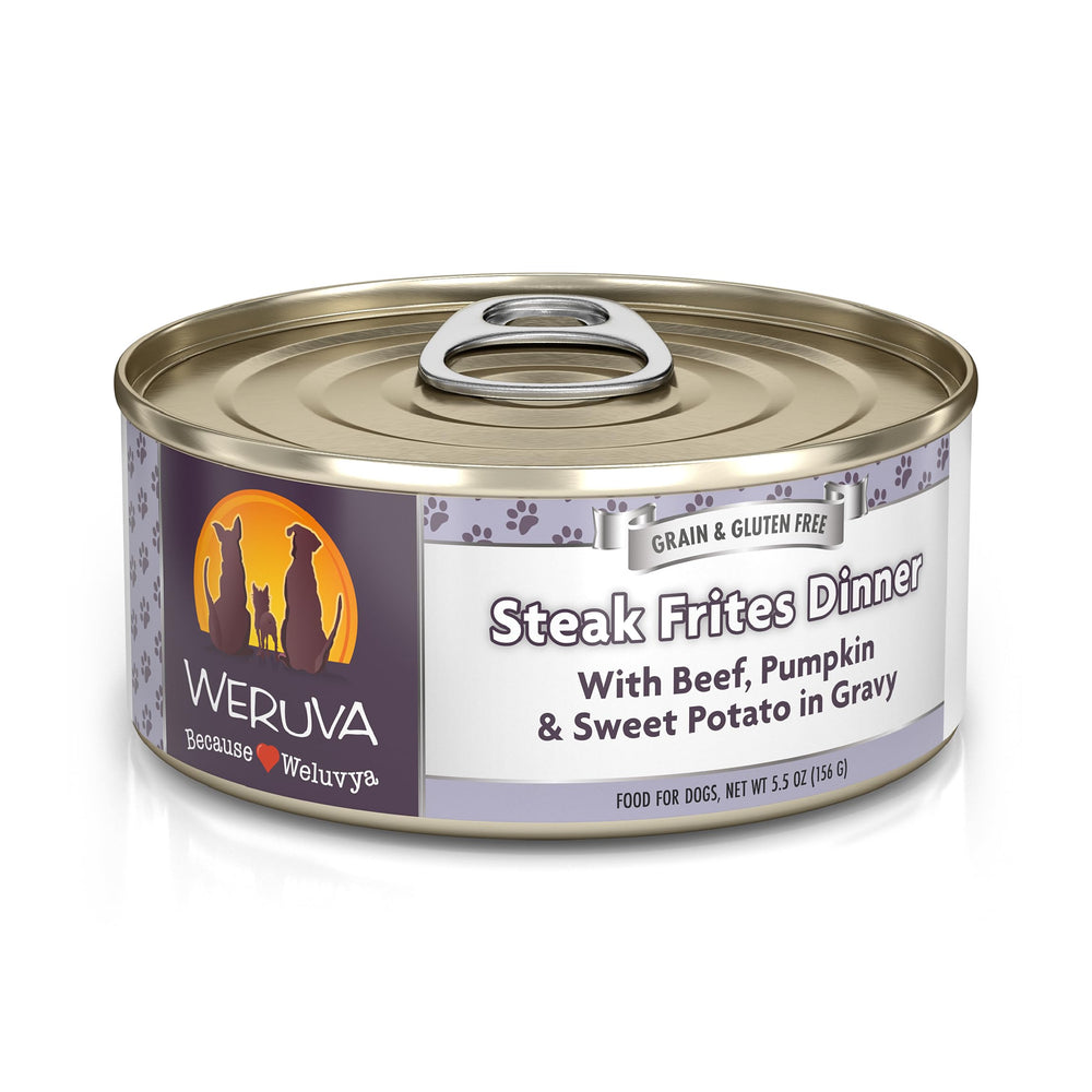Weruva Clásico para perros: res deshilachada en lata 5.5oz, ideal para perros exigentes.