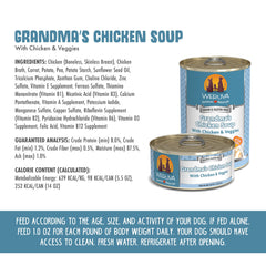 Ingredientes visibles de Weruva: pollo y verduras en caldo suave, lata 14 oz.