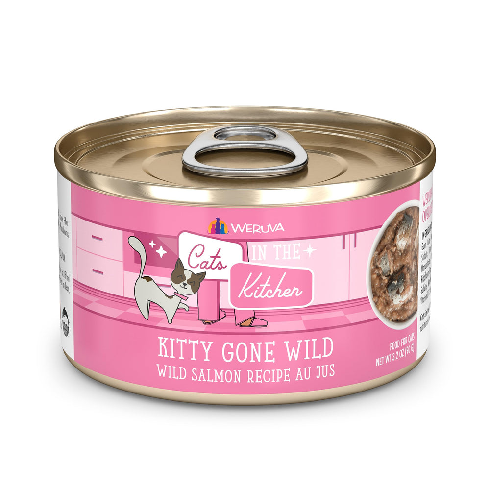 Weruva Kitty Gone Wild con salmón salvaje en jugo, ideal para estimular el apetito