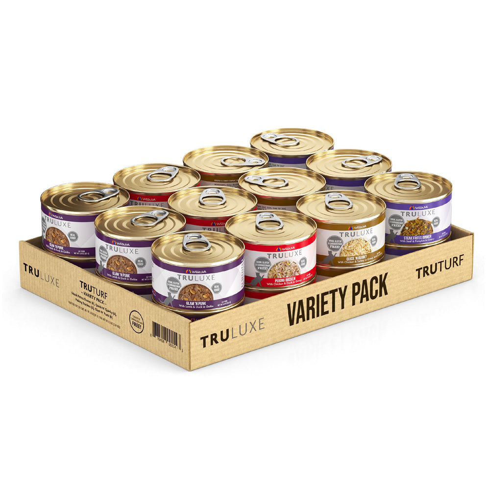 Pack TruLuxe TruTurf de Weruva en 24 latas de 3oz listo para servir.