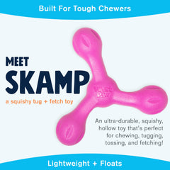 West Paw Zogoflex Air Skamp, detalle de mordida, diseño hueco para mayor agarre durante juego.