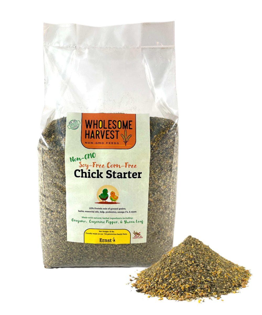 Wholesome Harvest alimento inicial para pollos sin maíz ni soja, beneficio de crecimiento natural.