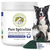 Wholistic Pet Organics Spirulina en polvo para perros y gatos, apoyo antioxidante diario.