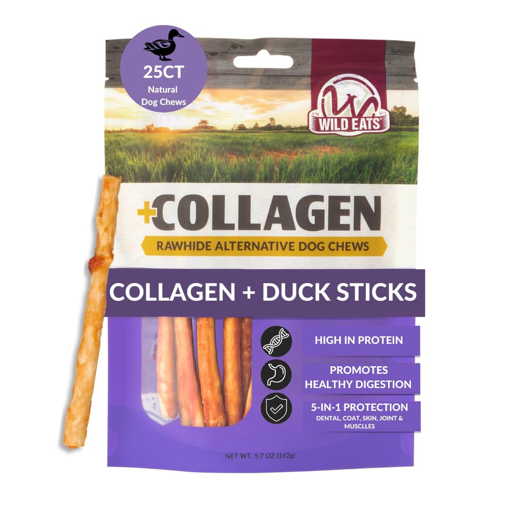 Wild Eats bâtonnet-collagene-canard-emballage, choix pratique et durable pour chien.