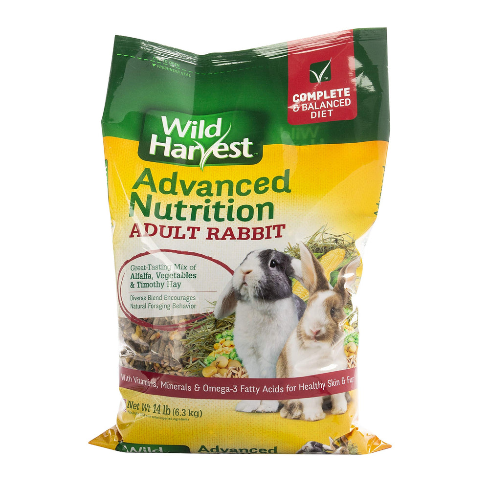 Wild Harvest dieta avanzada para conejo adulto en bolsa de 14-lb, nutrición óptima para salud general.