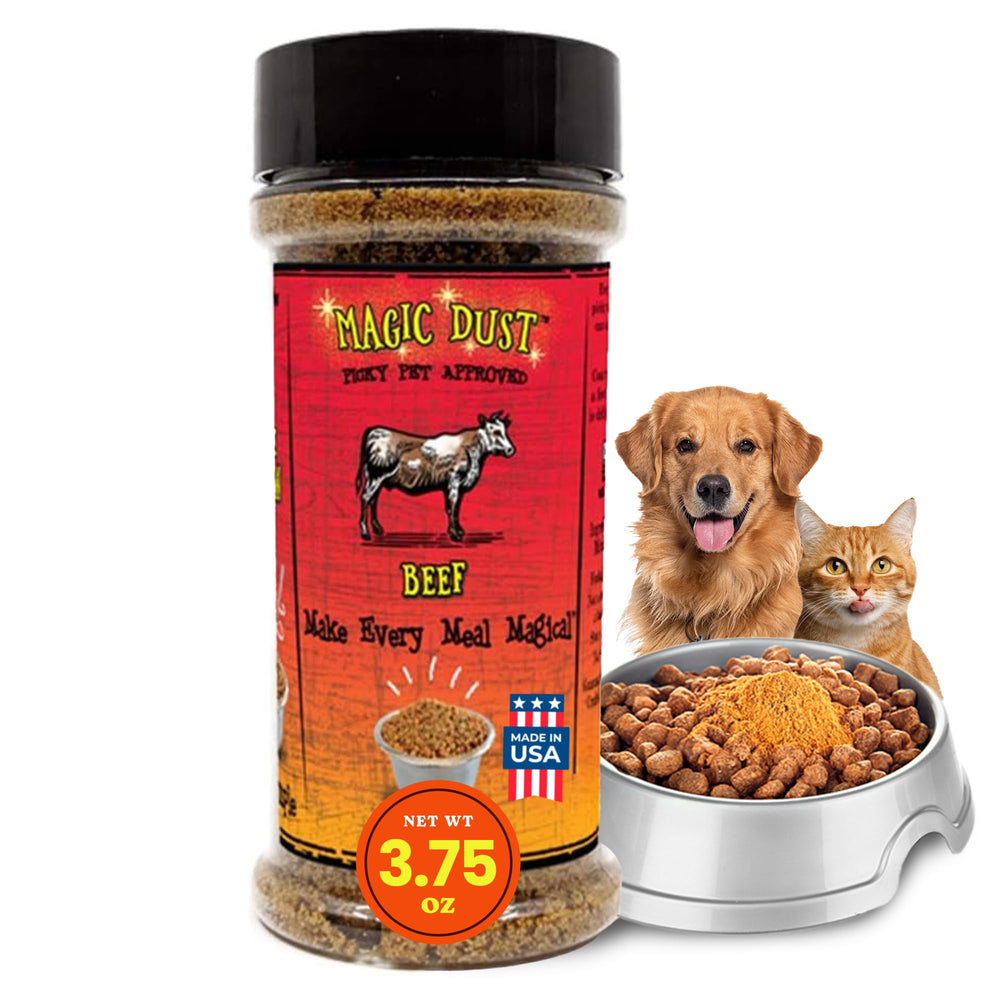 Wild Meadow Farms Magic Dust—bouteille de bœuf séché pour chiens et chats.