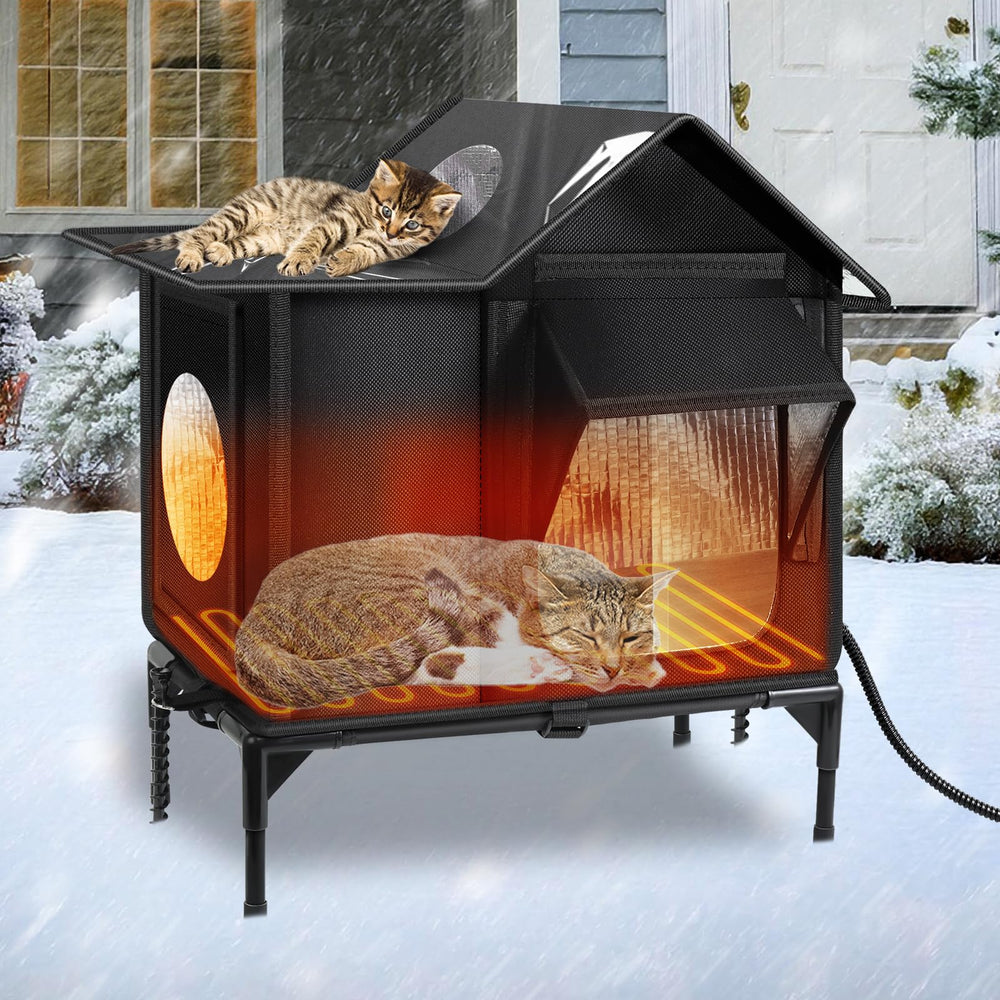 Casa para gatos exterior de Wn's Day con calefactor, refugio cálido para clima frío.