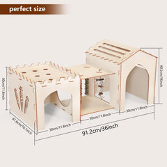 Interior de la casa para conejos Woiworco, madera resistente para seguridad.