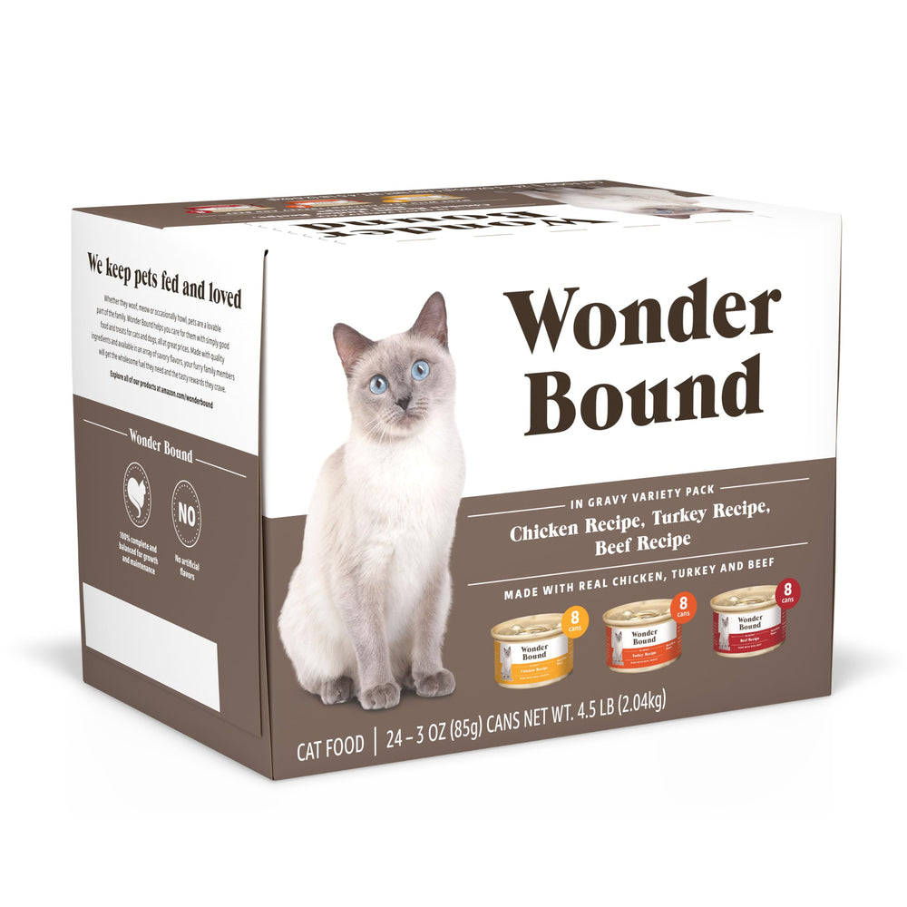 Wonder Bound Gourmet Gato en salsa pavo, 3oz, lata 24: sabor sabroso para cada comida.