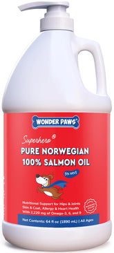 Wonder Paws aceite de salmón noruego para perros, envase visible, apoyo a piel sana y pelaje suave.