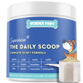 Wonder Paws botella con dosis diaria para suplementar al perro.