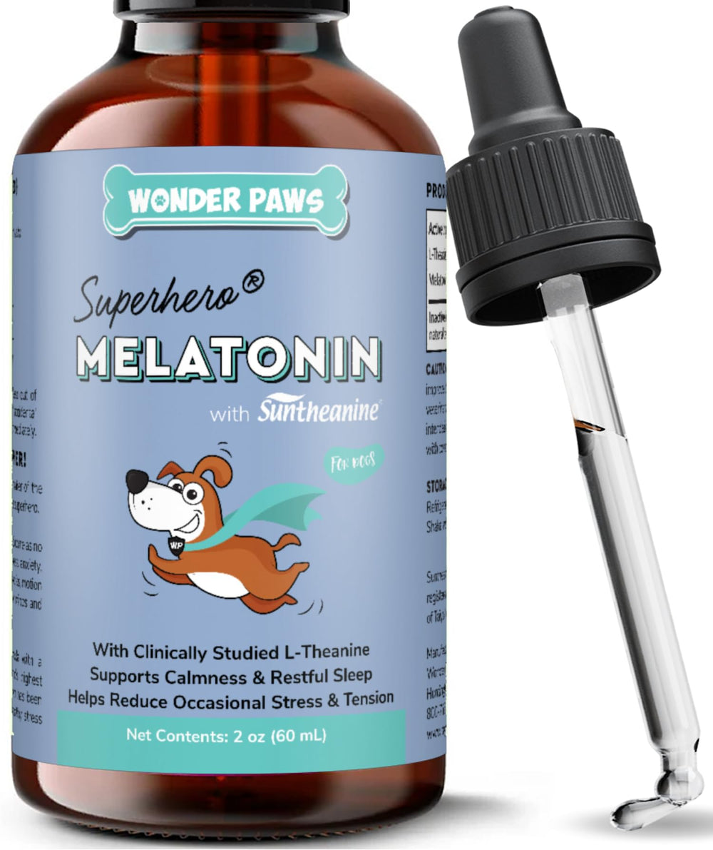 Wonder Paws melatonina para perros: botella con gotero para dosis fáciles y uso diario.