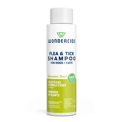 Wondercide champú pulgas y garrapatas en botella para limpieza suave de mascotas.