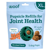 WOOF Hip y articulaciones Pupsicle Recarga: empaque práctico para premiar y apoyar movilidad.