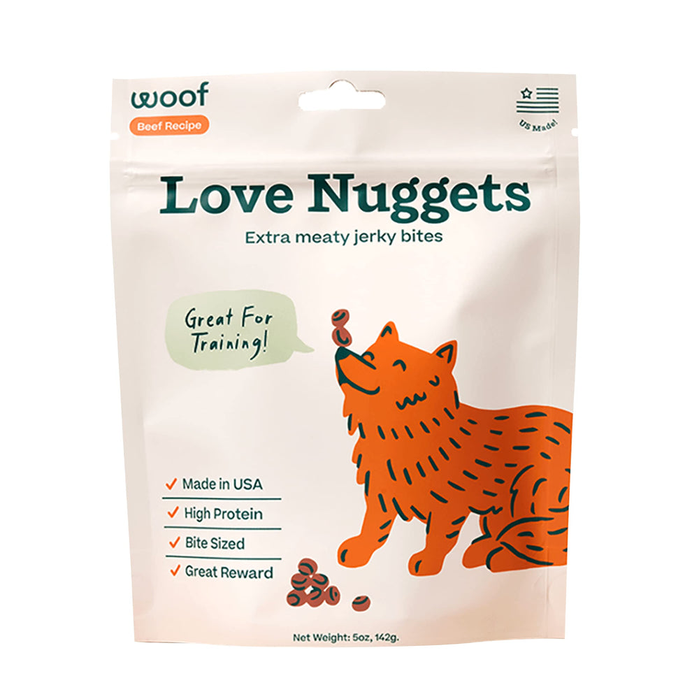 WOOF Love Nuggets bite-sized beef treats ideal for quick training rewards