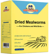 Gusanos de harina WormsFarm deshidratados en envase para aves
