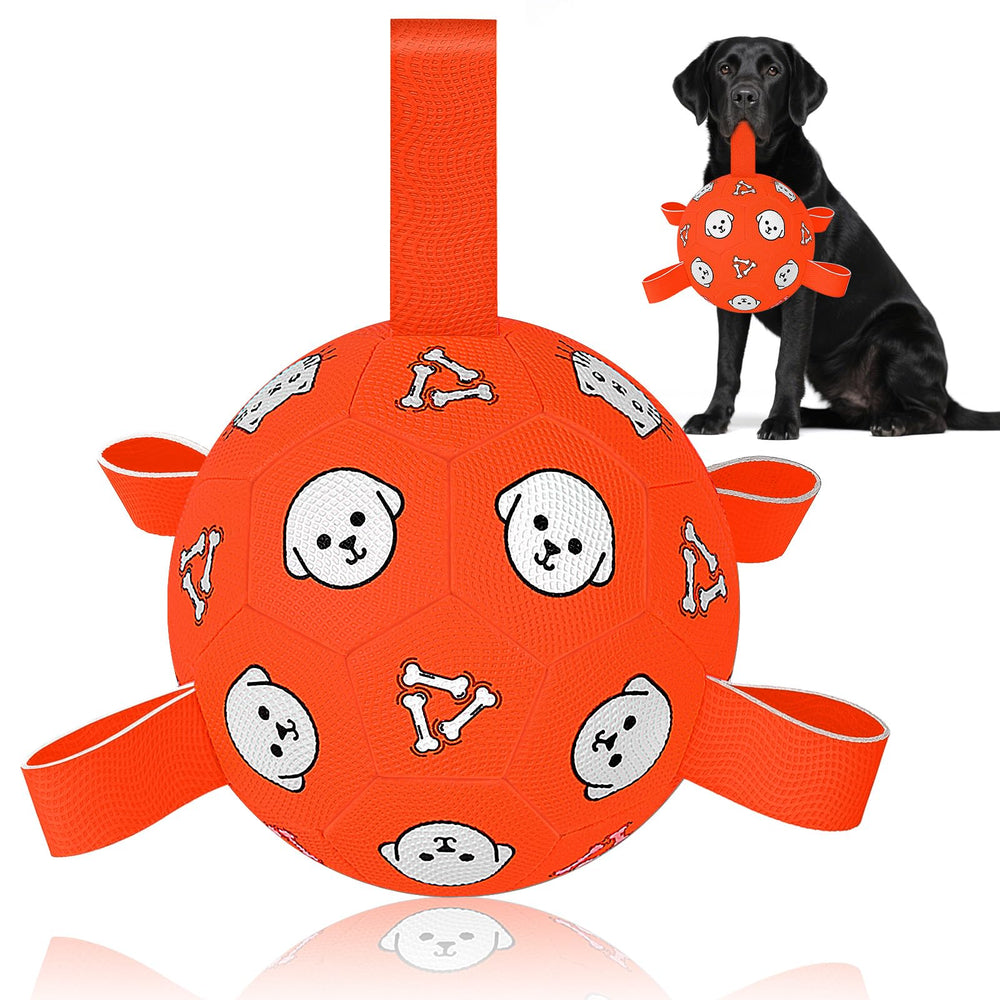 Balón Wyntrium para perros con cintas, ideal para agarre y juego activo.