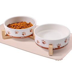XRBEOU cuencos cerámicos para perros con base de madera, estable durante las comidas.