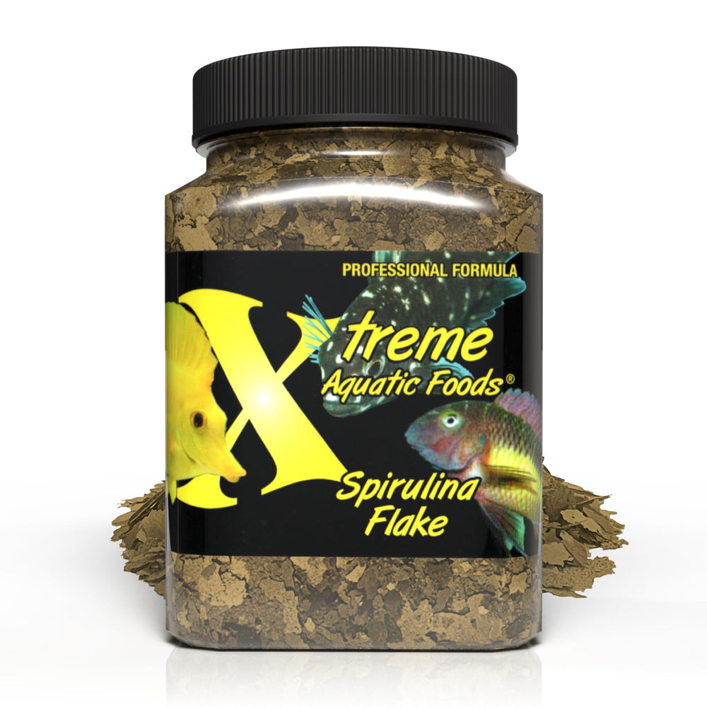Xtreme Spirulina Flakes en empaque compacto para alimentar peces herbívoros de acuario