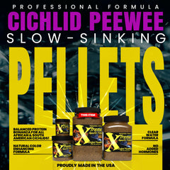 Pellets de Xtreme Cichlid PeeWee en acuario para cíclidos de diferentes tamaños