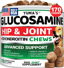 Botella de YUMA'S Glucosamina para perros, apoyo a las articulaciones.