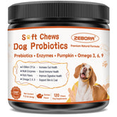 ZEBORA Probiotics for Dogs bottle showing six-in-one formula for gut health