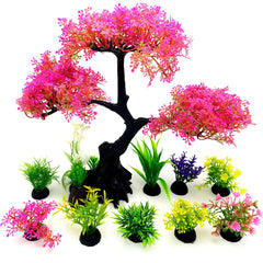 Zeromall árbol cerezo artificial para acuario con base cerámica estable y aspecto realista.