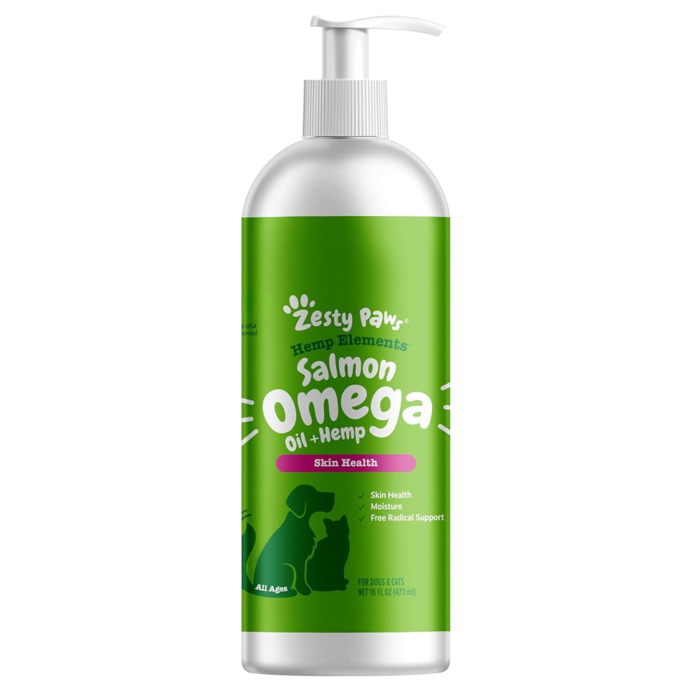 Zesty Paws botella de aceite de salmón omega con cáñamo para piel saludable