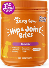 Zesty Paws para perros, empaque visible y soporte articular diario