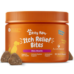 Zesty Paws Itch Relief para perros: bocaditos sabor pollo para apoyar piel y pelaje