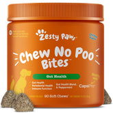 Zesty Paws No Poo Bites en caja, conveniente para cuidar la rutina diaria.