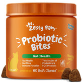 Zesty Paws Probiotic Bites envase frente para apoyar la digestión de tu gato