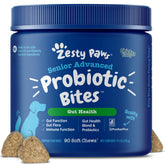Zesty Paws Probiotics para perros, botella de bocaditos sabor pollo para apoyo digestivo