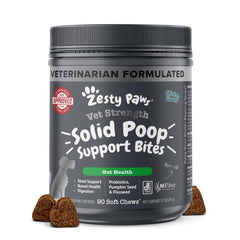 Zesty Paws Solid Poop Support Bites con semilla de calabaza para apoyo digestivo.