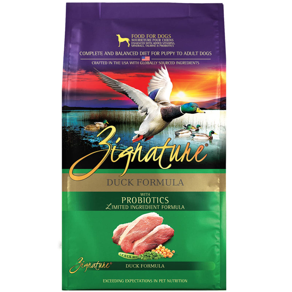 Zignature pato ingrediente principal croquetas crujientes para dieta diaria.