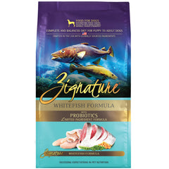 Zignature, fórmula con pescado blanco, bolsa de 4lb para dieta de proteína limitada.