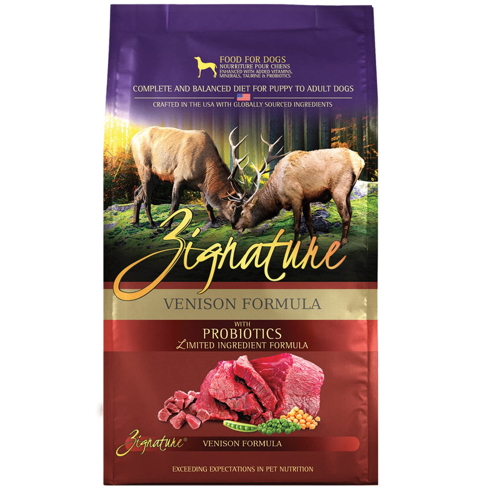 Zignature Venison: fórmula con venado y ingredientes principales para dieta limitada.