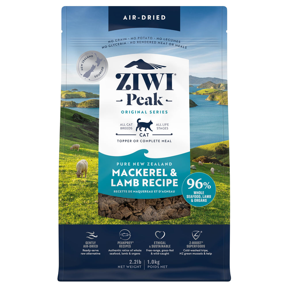 ZIWI Peak para gato, envase visible con comida aire-secada de merluza y cordero, alto en proteína