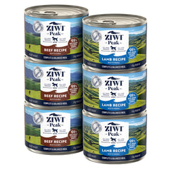 ZIWI Peak: lata de perro res y cordero abierta, comida húmeda de alta proteína.